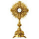 Ostensoir baroque croix avec rayonnement et arabesques trépied laiton doré 55 cm s1
