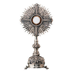 Baroque Monstrance Cross with Rays and Scrollwork Tripod Brass Gold Plating 55 cm