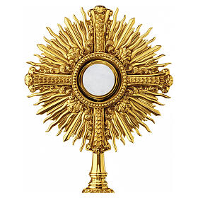 Baroque Monstrance Cross with Rays and Scrollwork Tripod Brass Gold Plating 55 cm