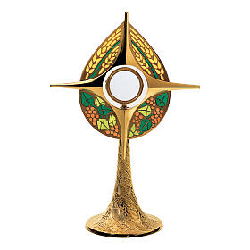 Ostensorio Molina estilo moderno motivos trigo y hojas de vid esculpidas 45 cm latón dorado