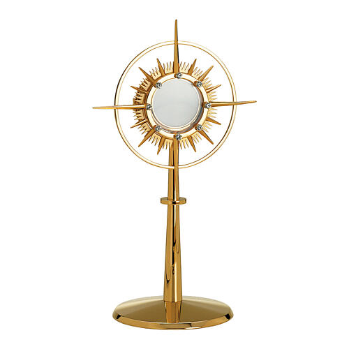 Silver-plated brass Molina monstrance with shiny finish, sunburst adorned with zirconia, 14 in 1