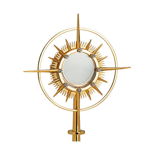 Silver-plated brass Molina monstrance with shiny finish, sunburst adorned with zirconia, 14 in 2
