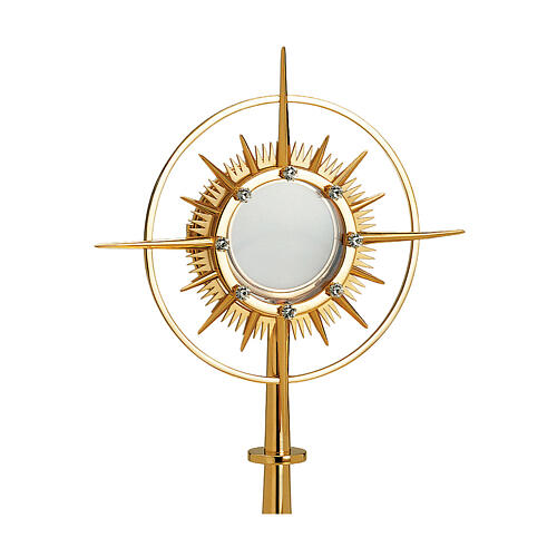 Ostensorio 35 cm Molina latón chapado oro acabado lúcido decorado con zircones 2