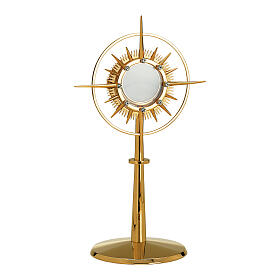 Ostensorio 35 cm Molina ottone placcato oro finitura lucida ornato con zirconi