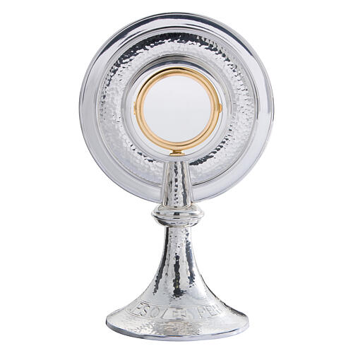 Molina monstrance in silver-plated brass with hammered finish, 11 in 1