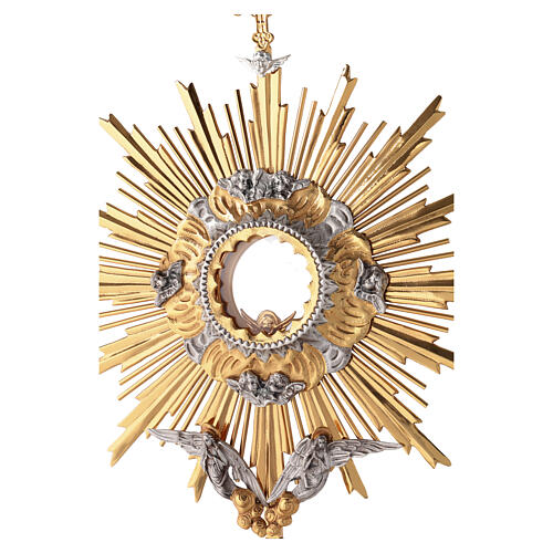 Ostensoir laiton moulé or et argent avec anges 70 cm 5