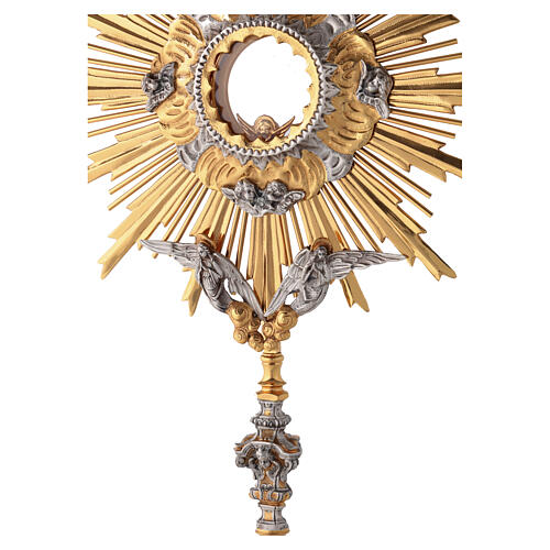 Ostensoir laiton moulé or et argent avec anges 70 cm 8