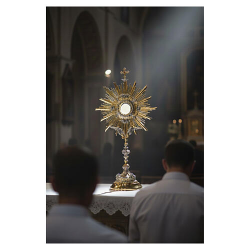 Ostensorio in fusione oro e argento con angeli 70cm 2