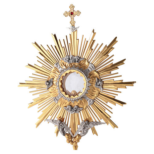 Monstrancja liturgiczna odlewana, złocona i srebrzona z aniołami, 71 cm 3