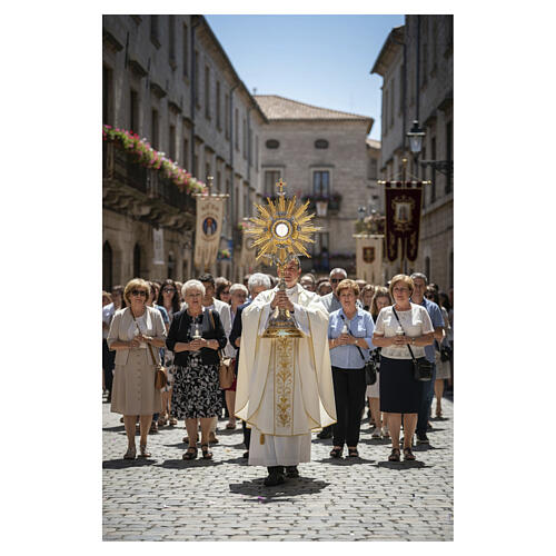 Altar Monstrance in two-tone brass with angels and red stone 71 cm 4