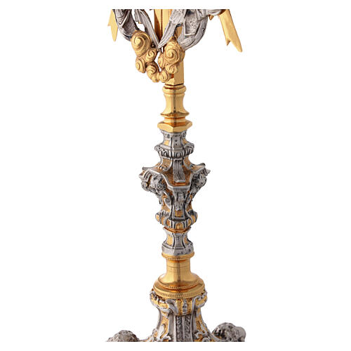 Altar Monstrance in two-tone brass with angels and red stone 71 cm 14