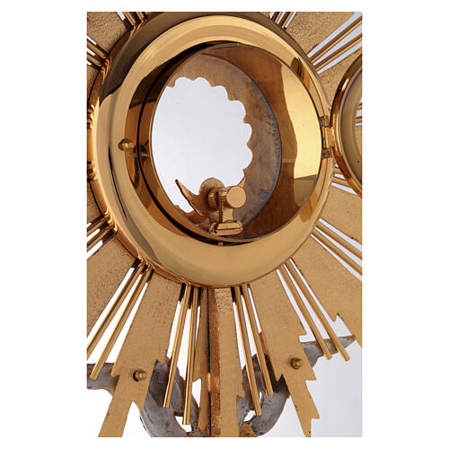 Altar Monstrance in two-tone brass with angels and red stone 71 cm 16