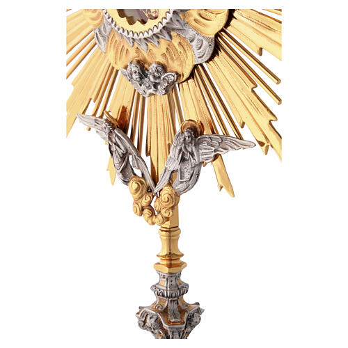 Altar Monstrance in two-tone brass with angels and red stone 71 cm 11