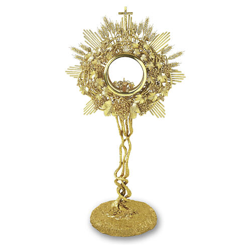 Grape and Wheat Monstrance, 18K Gold Plated with Crystal-Set Clusters, Pical Arte Creazioni 1