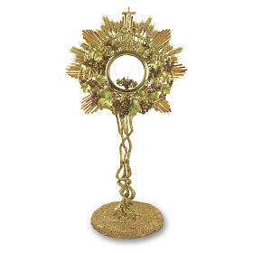 Monstrance with Enameled Grapes, 18kt Gold-Plated with Colored Decor, Pical Arte Creazioni