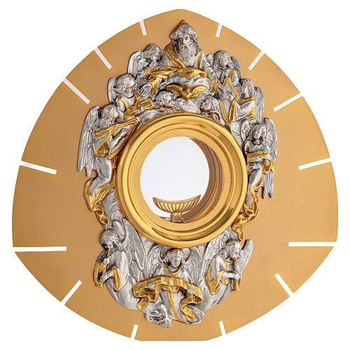 Ostensorio Santissima Trinità in ottone dorato e argento cesellato 3