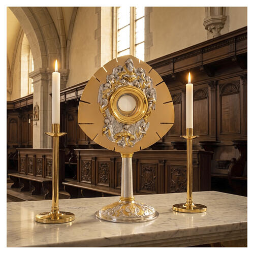 Monstrance of the Most Holy Trinity in gilded brass with chased silver 2