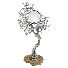 Monstrance, OLIVE model, brass with silver galvanization, Assisi stone base, Pical Arte Creazioni