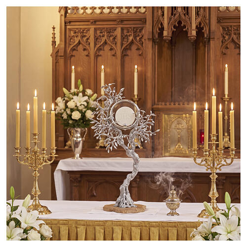 Monstrance, OLIVE model, brass with silver galvanization, Assisi stone base, Pical Arte Creazioni 2