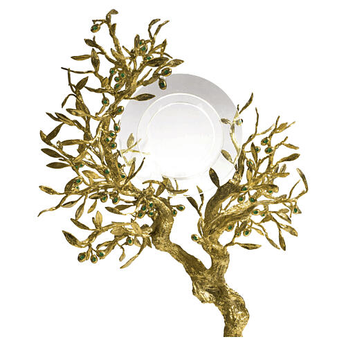 Ostensorio rami cristalli verdi ULIVO 48 cm placcato oro 18Kt Pical Arte Creazioni 4