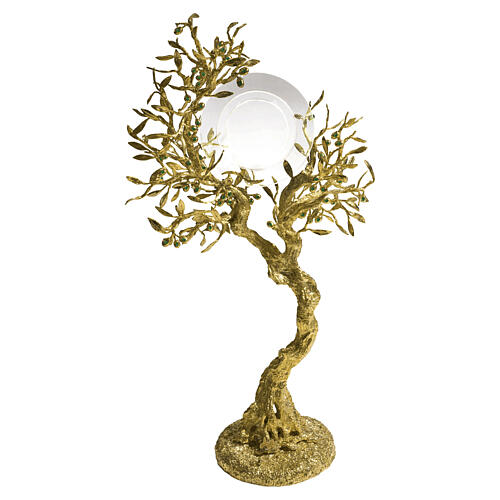 Monstrance OLIVE model with green crystals, 18 kt Gold‑Plated, Pical Arte Creazioni 1