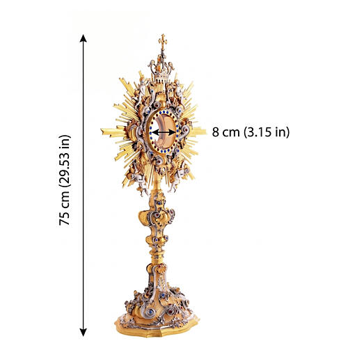 Monstrance with blue and red stones, angels and crown, 75 cm for Magna Host 3