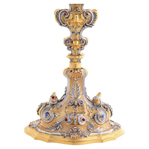 Monstrance with blue and red stones, angels and crown, 75 cm for Magna Host 6