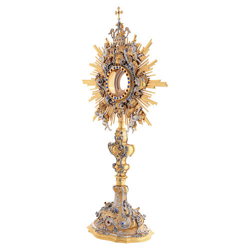 Monstrance with blue and red stones, angels and crown, 75 cm for Magna Host 7