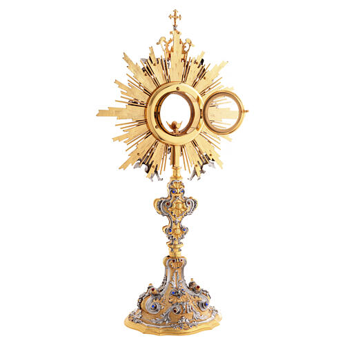 Monstrance with blue and red stones, angels and crown, 75 cm for Magna Host 15