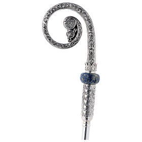 Crozier in chiselled brass with sodalite and floral pattern