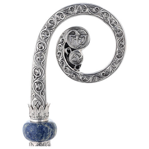Crozier in chiselled brass with sodalite and floral pattern 3