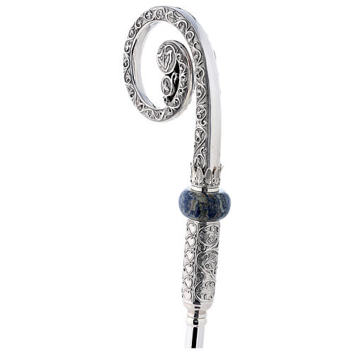 Crozier in chiselled brass with sodalite and floral pattern 4