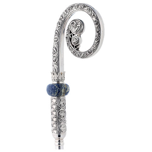 Crozier in chiselled brass with sodalite and floral pattern 6