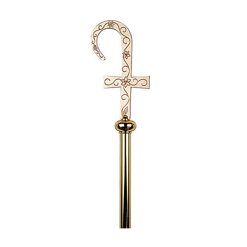 Molina Pastoral staff in golden brass with image of the Passion 1