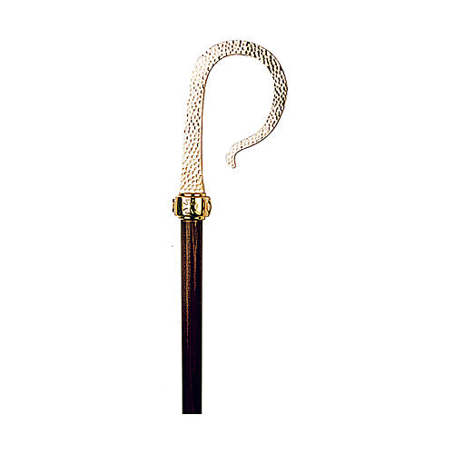 Molina Pastoral staff in hand hammered brass with wooden shaft 3