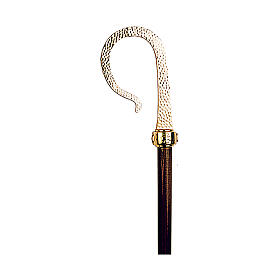 Molina Pastoral staff in hand hammered brass with wooden shaft