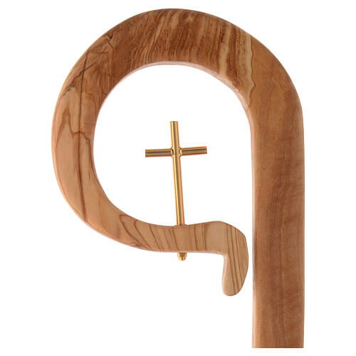 Báculo Pastoral madera dura de olivo Asís con cruz 2
