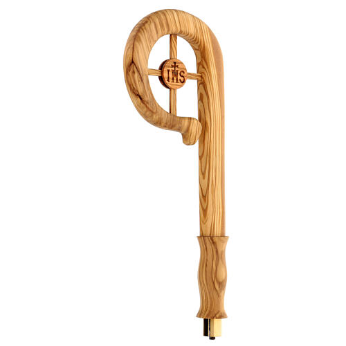 Olive wood crozier with cross and IHS 5