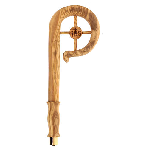 Olive wood crozier with cross and IHS 1