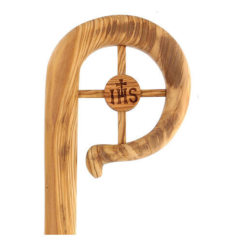 Olive wood crozier with cross and IHS 2
