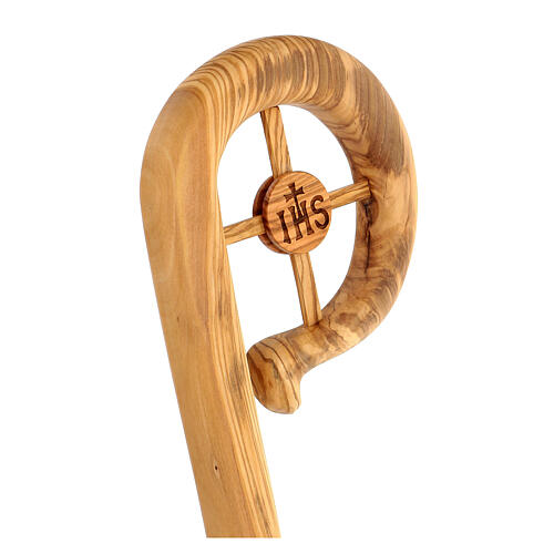 Olive wood crozier with cross and IHS 4