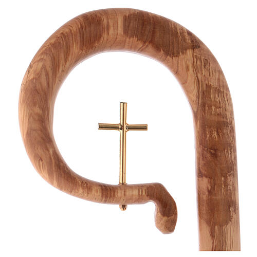 Crosse pastorale bois olivier d'Assise vieilli croix métal 2