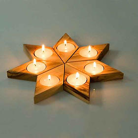 Olive wood star candle-holder