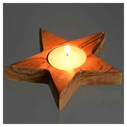 Olive wood candle-holder star 3