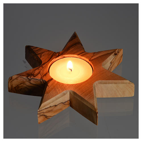 Kerzenhalter Oliven-Holz Sterne 7 Spitze 4