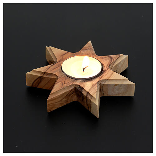 Olive wood candle-holder 7 point star 2
