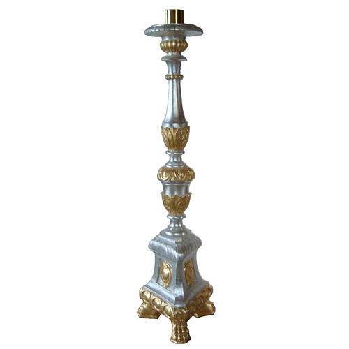 Candlestick in wood, gold and silver leaf 1
