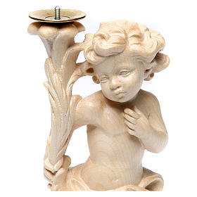 Candle holder with angels, natural wax Valgardena wood