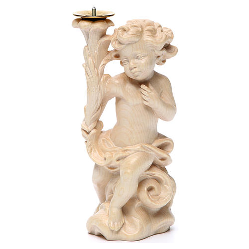 Candle holder with angels, natural wax Valgardena wood 3