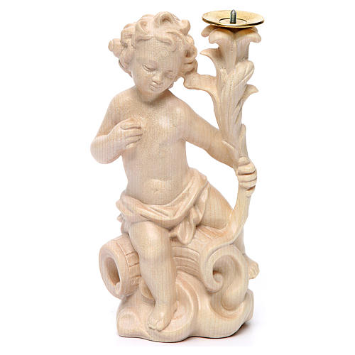 Candle holder with angels, natural wax Valgardena wood 4